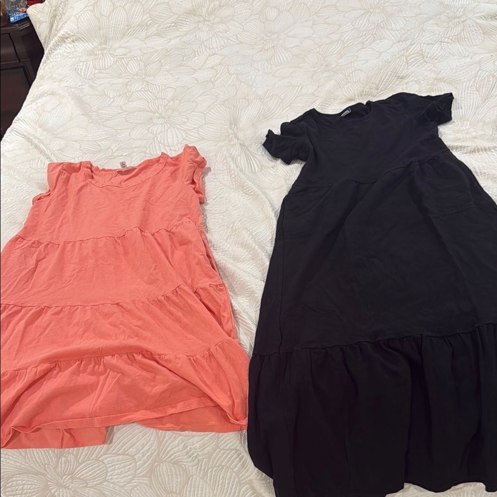 2 Coral and Black Tiered Dresses